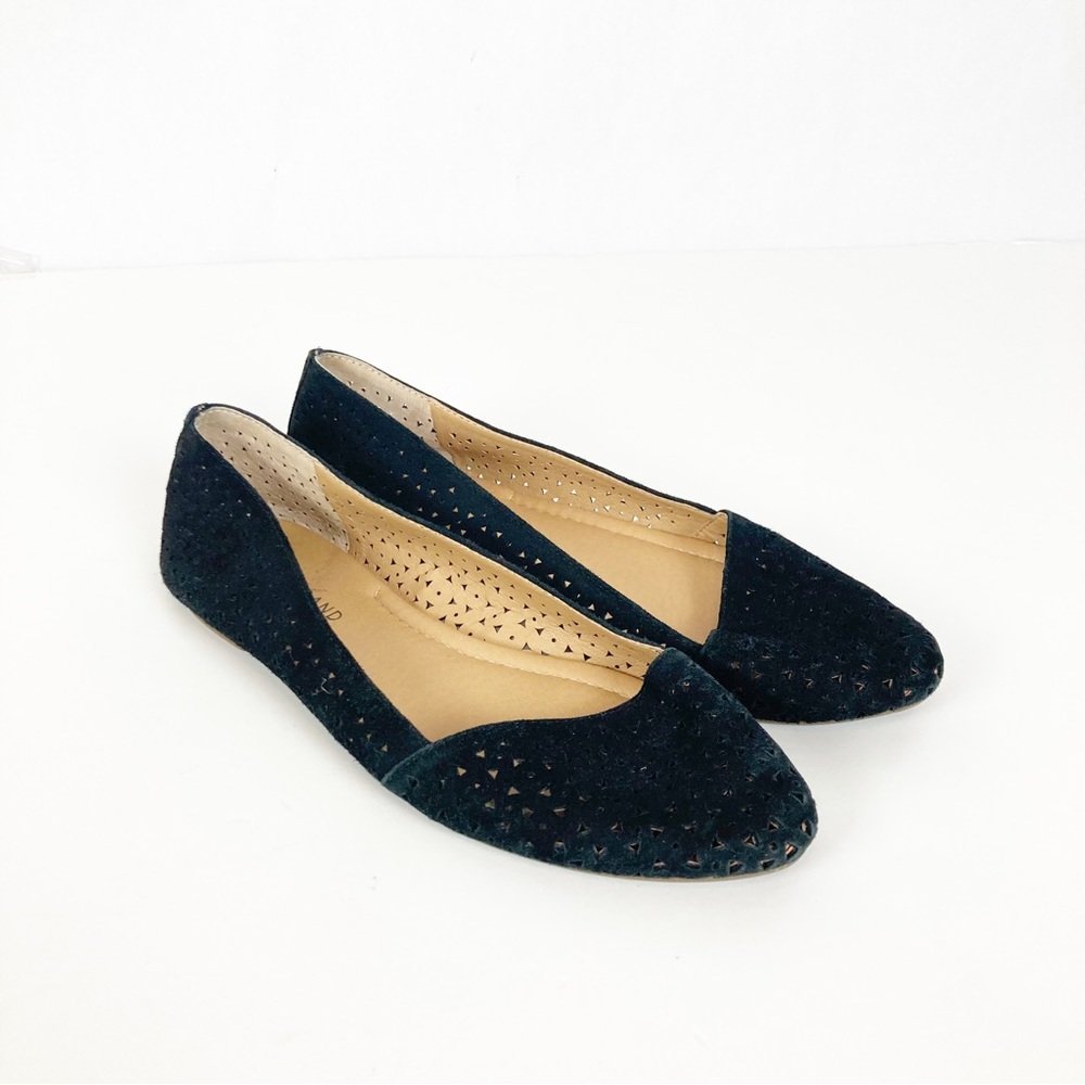 Lucky Brand Laser Cut Pointed Toe Black Suede Flats